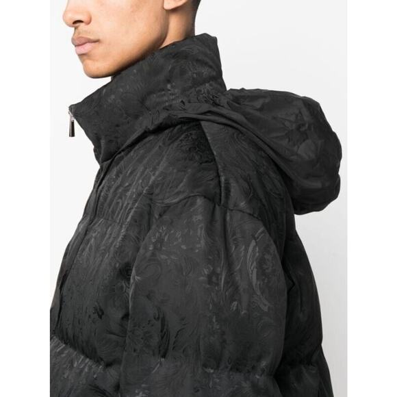 NWT Versace 54 XXL Barocco Jacquard Black Goose Down Hooded Puffer Jacket $2,425 - Picture 5 of 16